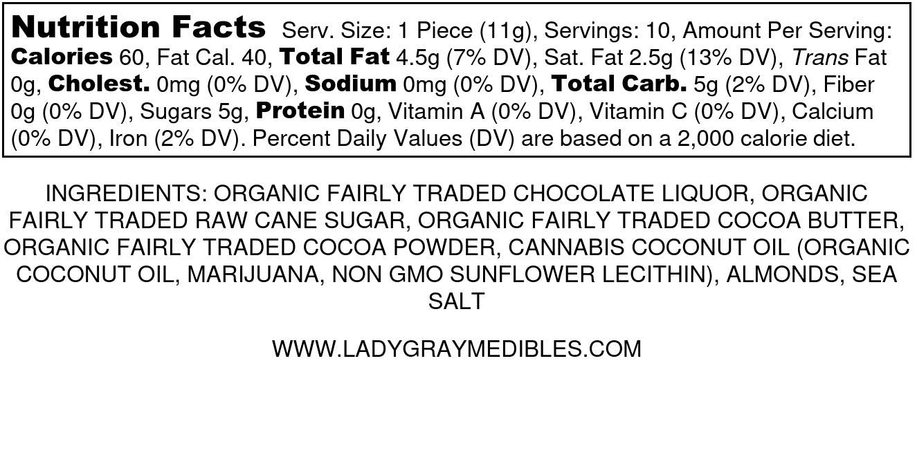 Lady Gray Gourmet Medibles - Lady Gray - Medibles - Almond Sea Salt Chocolate Bar - 1