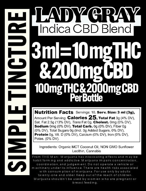 Lady Gray Gourmet Medibles - Lady Gray - Medibles - Simple Tinctures - Indica 1:20 - 1