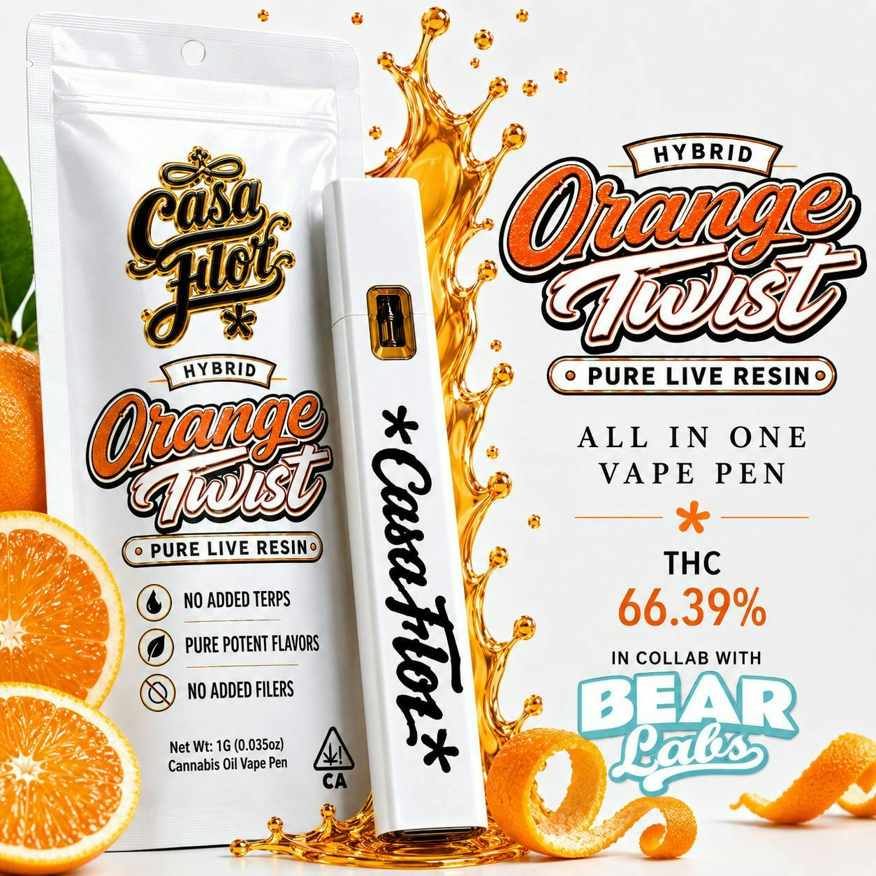Casa Flor - Orange Twist | Live Resin Disposable | 1g - 1
