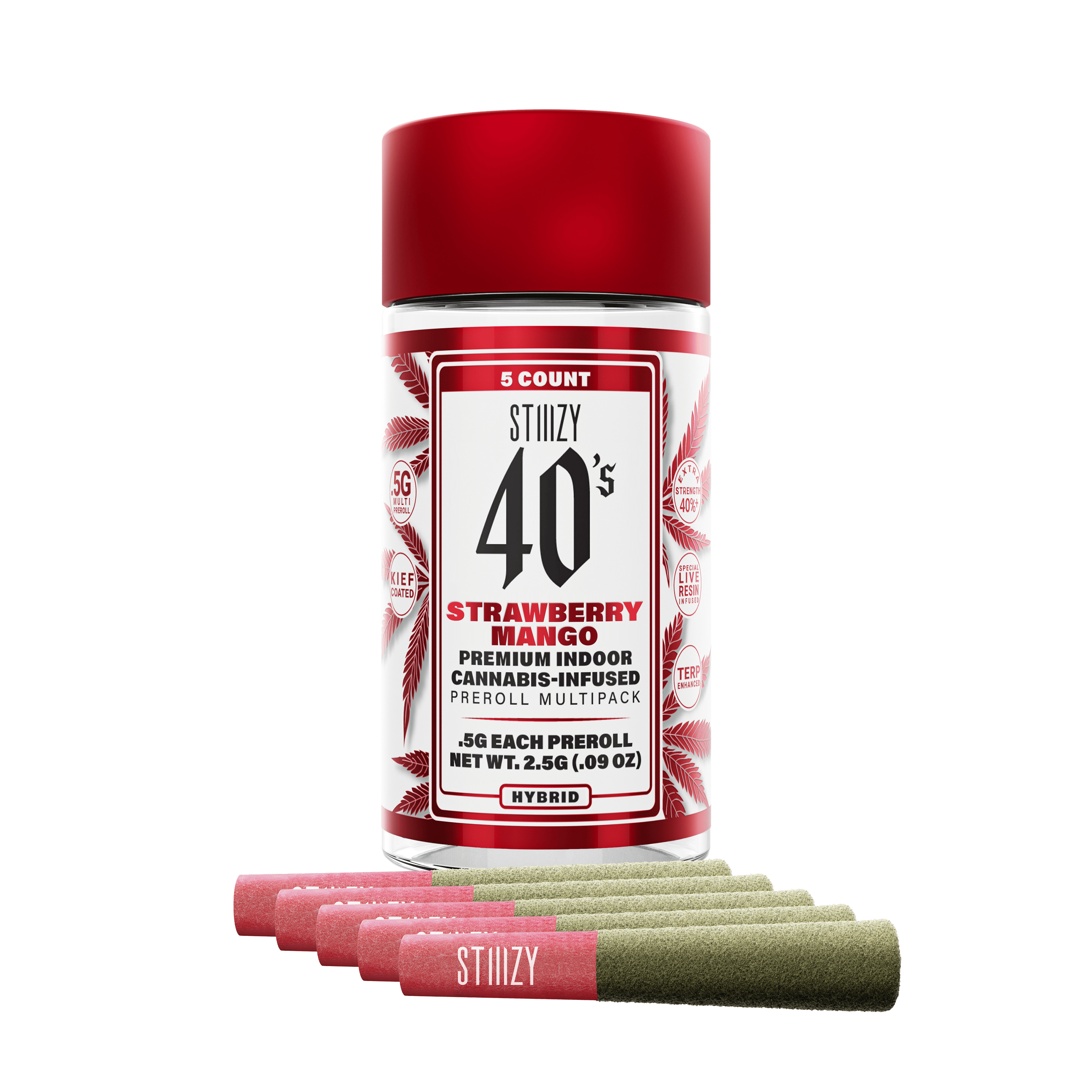 STIIIZY - - STRAWBERRY MANGO - .5G 40's Infused Preroll 5 Pack - 1