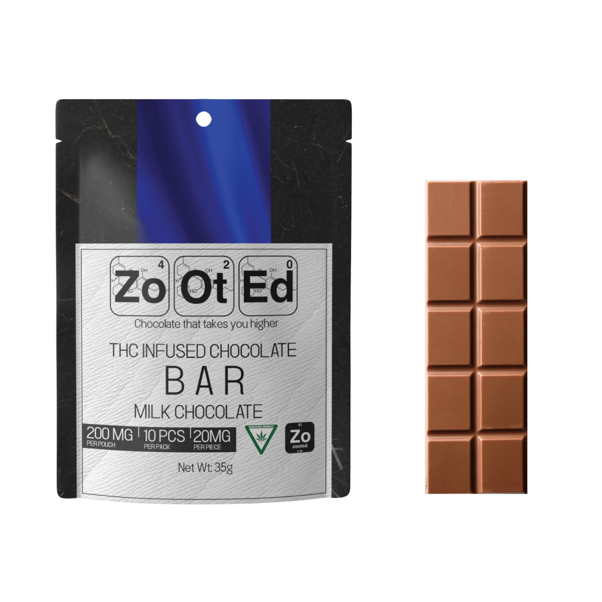 Zooted Brandz - MI - Milk Chocolate | Infused Chocolate Bar | 200mg | 10ct | 20mg ea - 1
