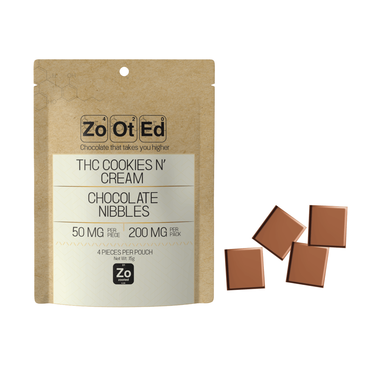 Zooted Brandz - MI - Cookies N' Cream Nibbles | Infused Chocolate Bites | 200mg | 4ct | 50mg ea - 1