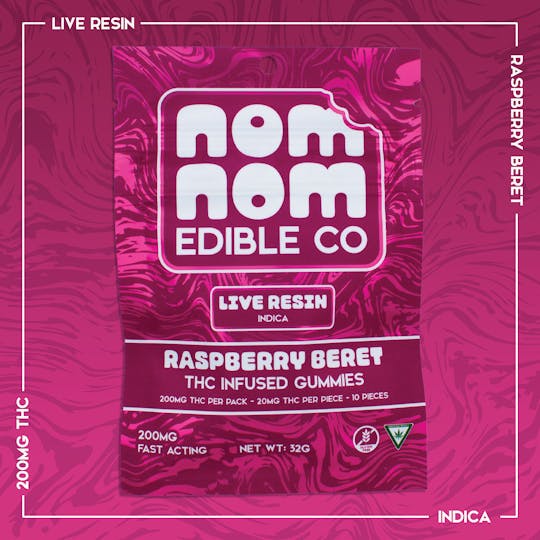 Nom Nom Edible Co - Nom Nom LR Gummies | Raspberry Beret | 200mg - 1