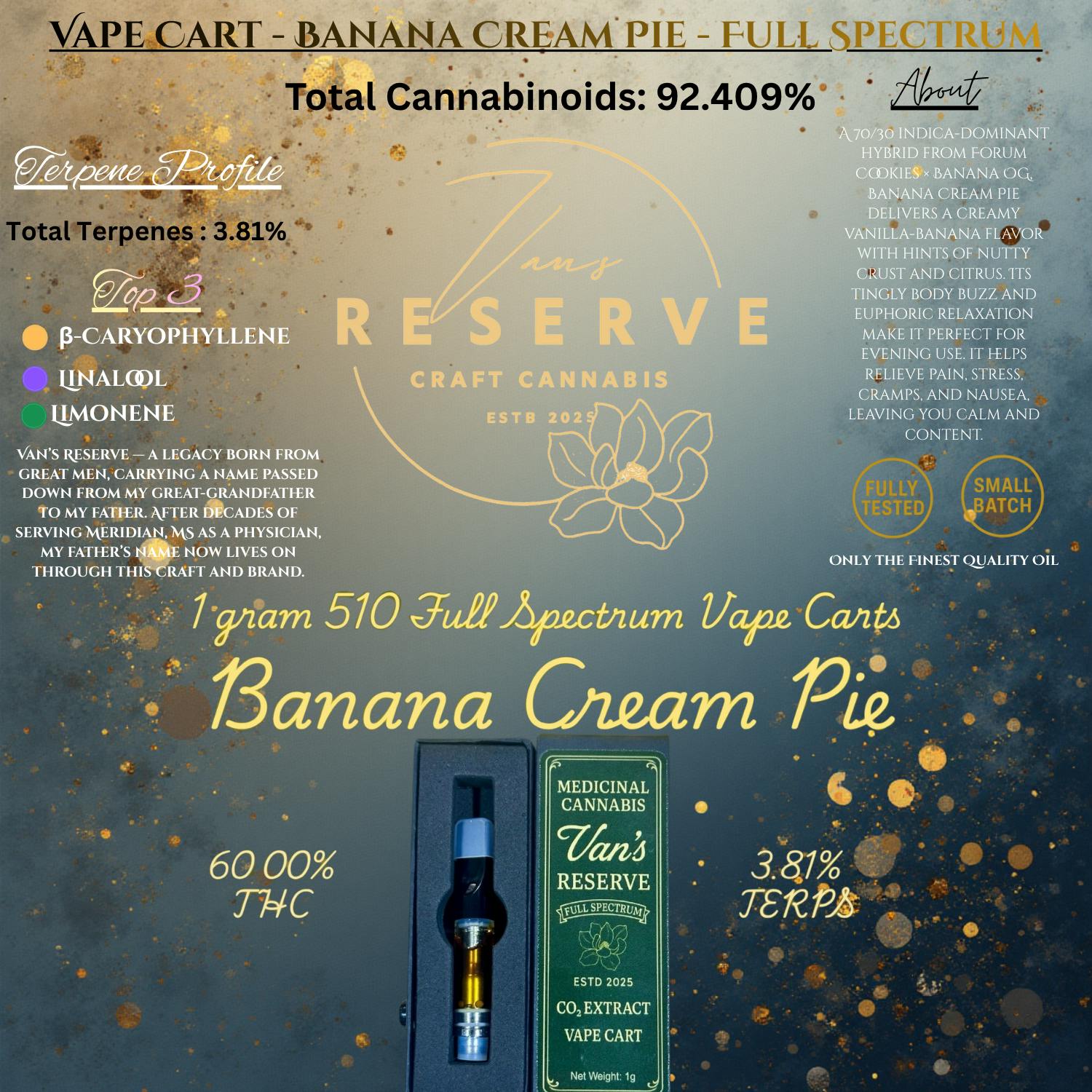 Vans Reserve Craft Cannabis Co - 1g 510 Cart - Banana Cream Pie - 1