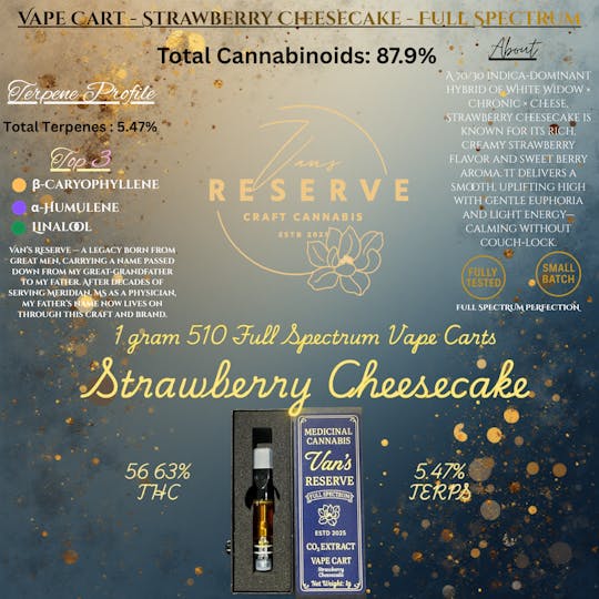 Vans Reserve Craft Cannabis Co - 1g 510 Cart - Strawberry Cheesecake - 1