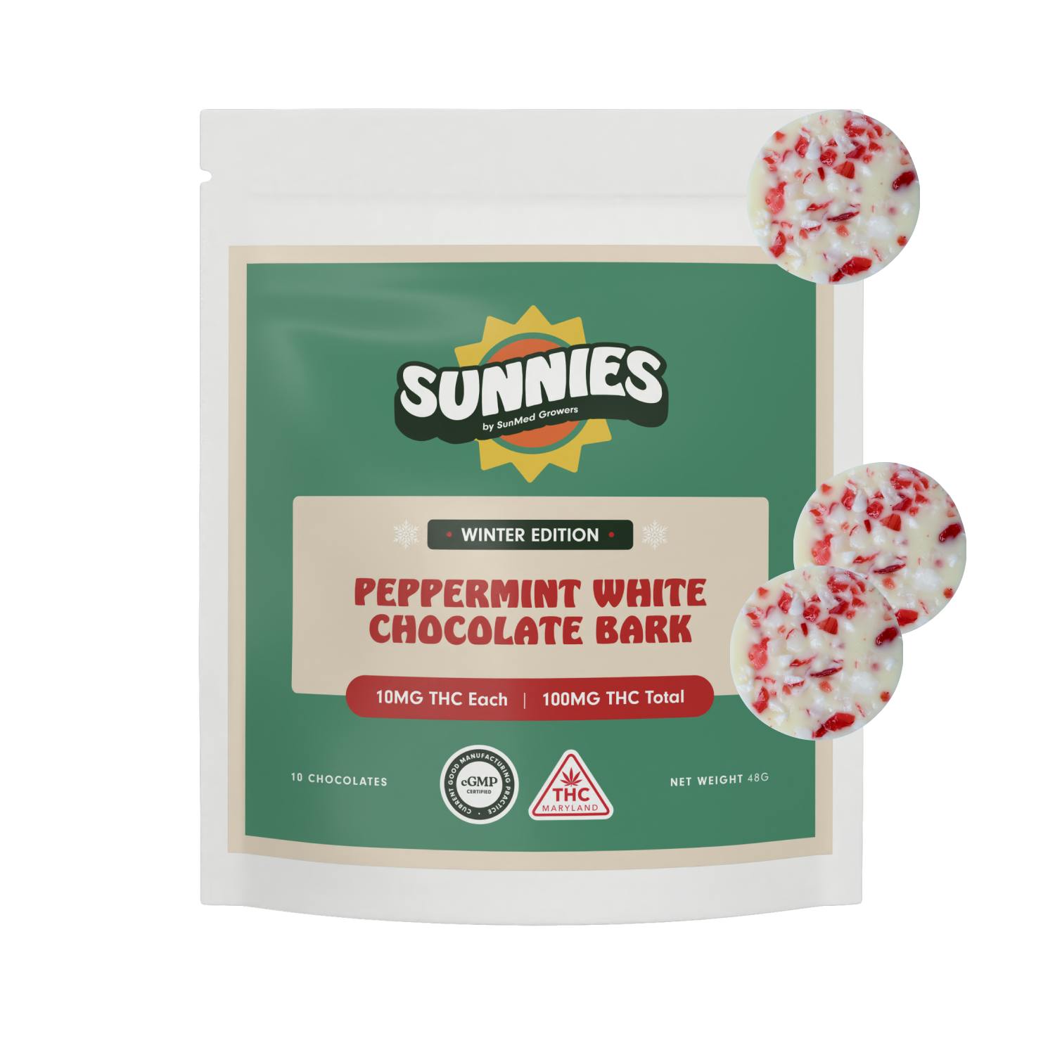 SunMed Growers - Peppermint White Chocolate Bark 100mg - 1
