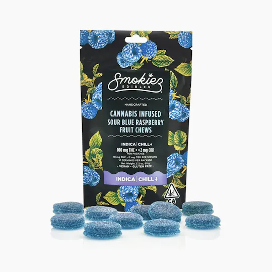 Smokiez Edibles - Sour Blue Raspberry Fruit Chews | 100mg | 10ct | 10mg/ea - 1