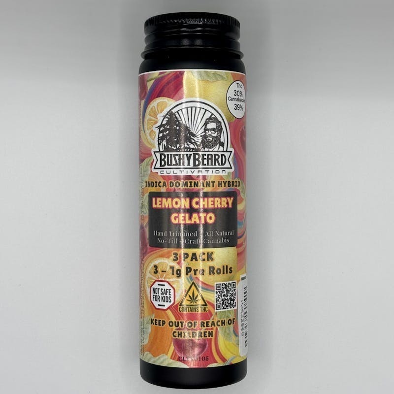 Bushy Beard Cultivation - Bushy Beard - Lemon Cherry Gelato Pre Rolls 3pk 1g ea - 1