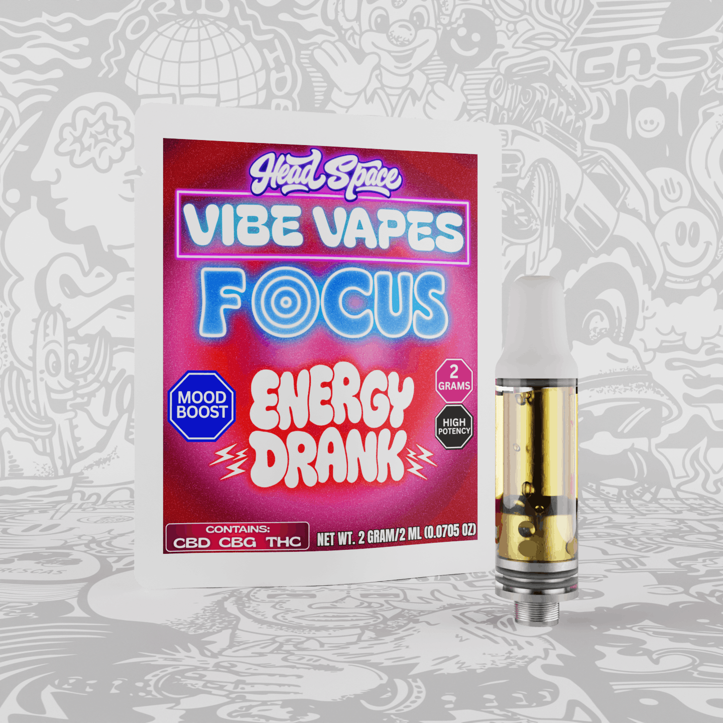 HeadSpace Alchemy - Vibe Vapes - 2G 510 Cartridge - Focus - Energy Drank - 1