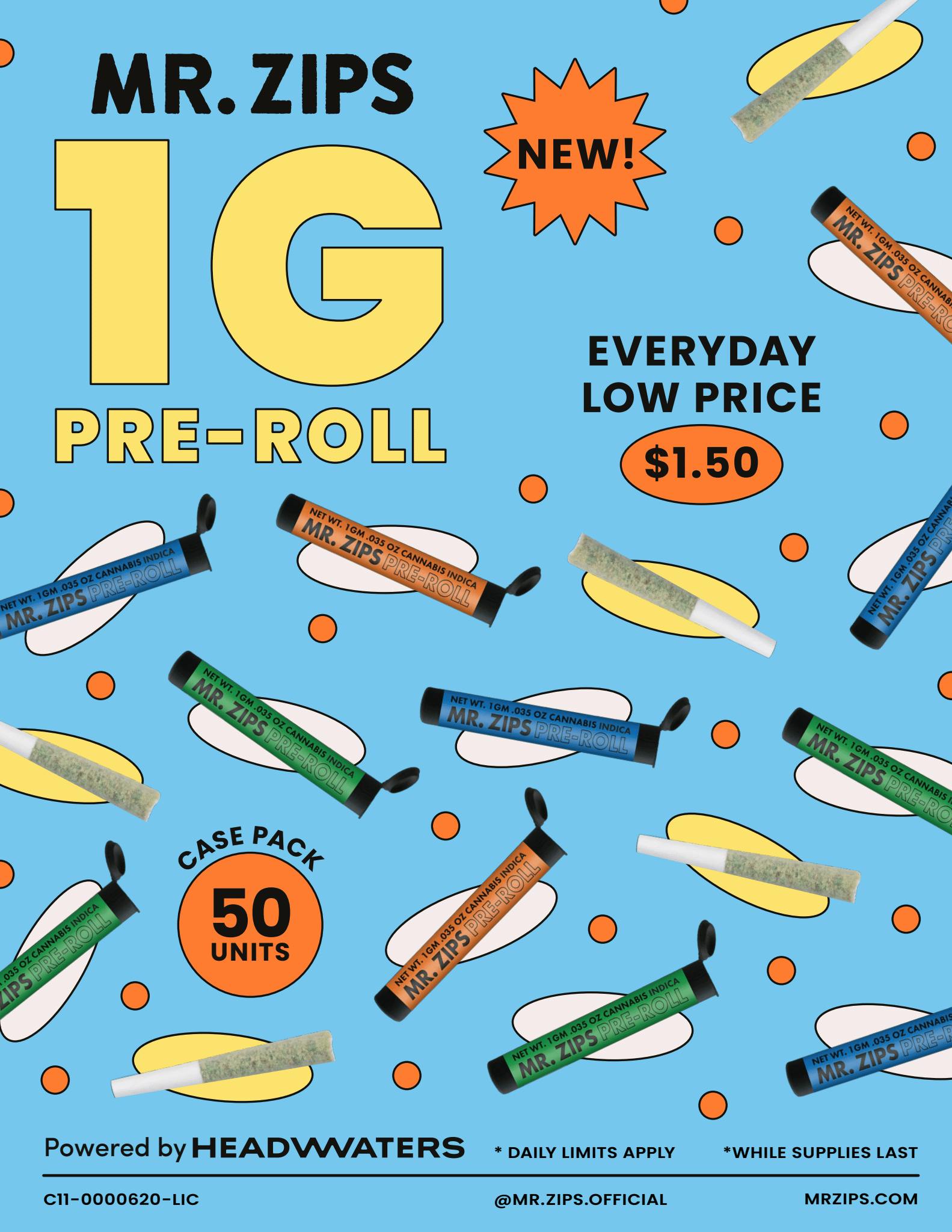 MR. ZIPS - MR. ZIPS | Governmint Oasis | Indica | Pre-Roll | Single 1g - 1