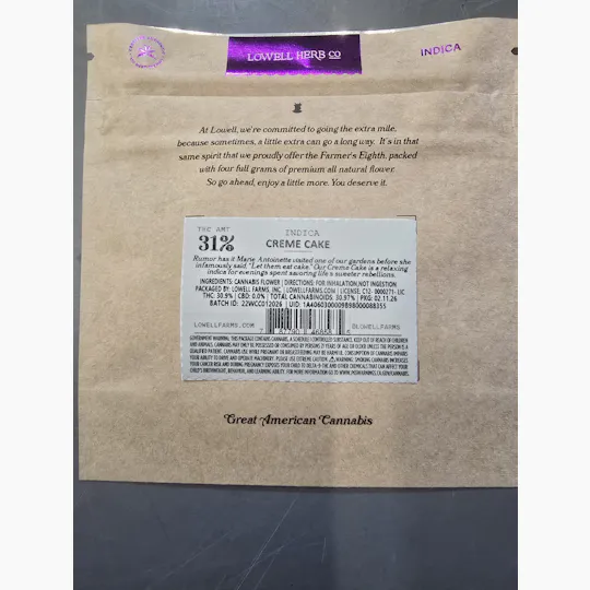 Lowell Herb Co. - LOWELL FARMER'S EIGHTH 4g Creme Cake, Indica - 1