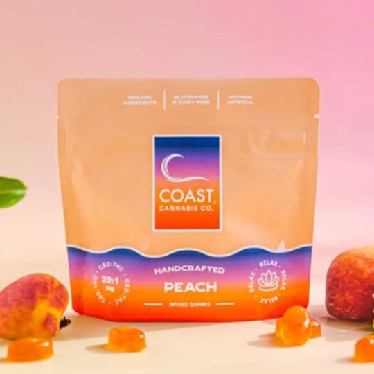 Coast Cannabis Co. - Peach Gummy Relax 20:1 CBD:THC 20mg - 70g - 1