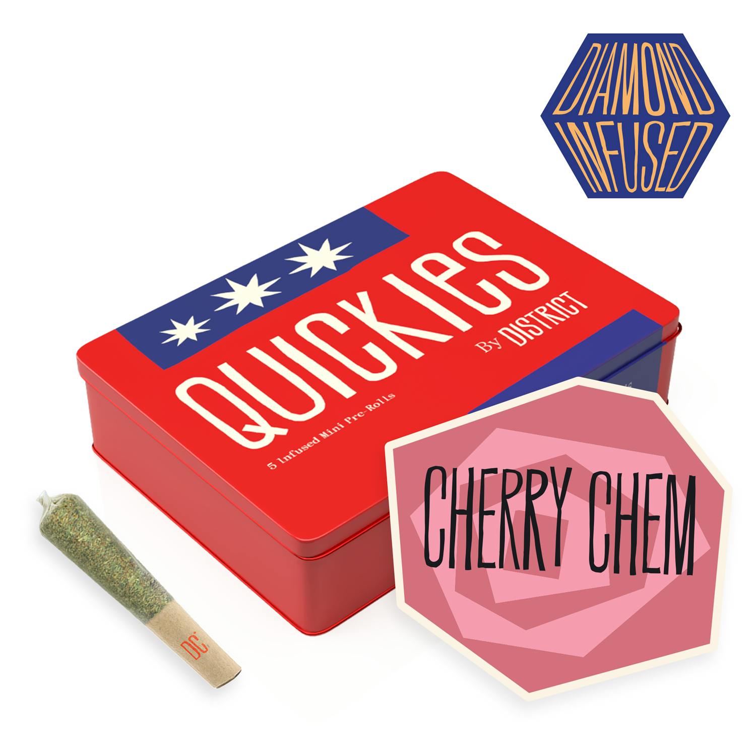District Cannabis - Cherry Chem | Diamond Infused Quickies | 0.45g mini joints 5pk - 1