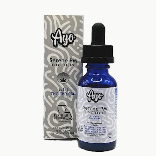 Ayo - Ayo- Serene PM 2:1:1 Tincture 450mg THC, 225mg CBD, 225 CBN 30ml - 1