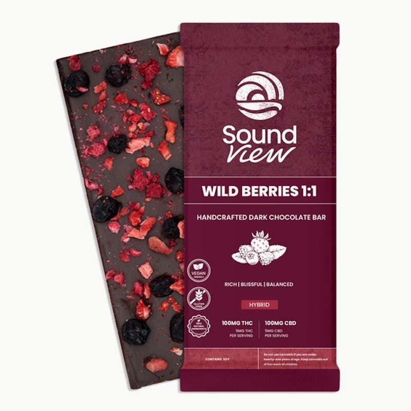 SoundView - SoundView - Wild Berries Dark Chocolate Bar 1:1 CBD/THC 100mg THC 100mg CBD - 1