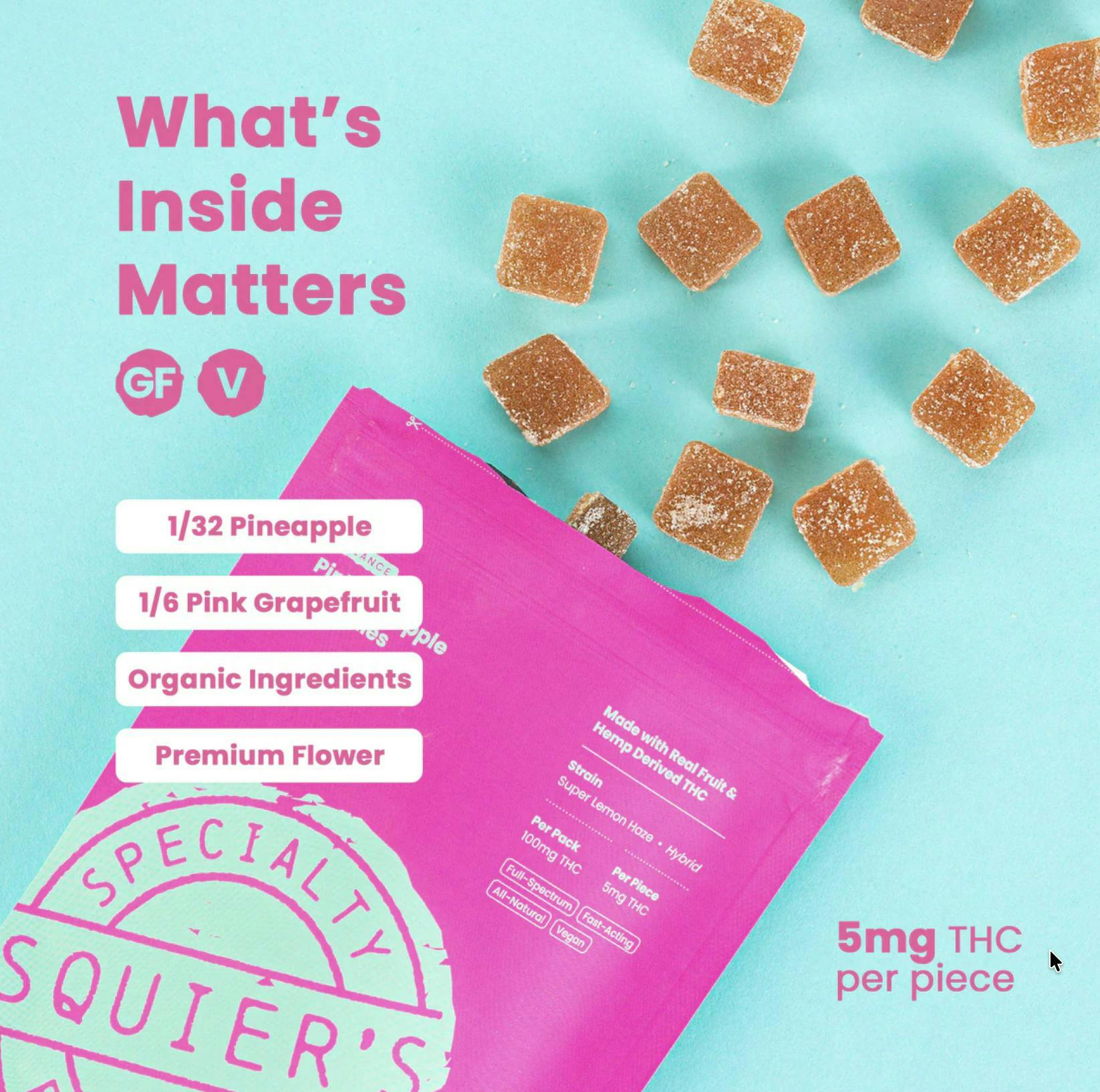 Squier's Specialty Edibles - Pink Pineapple - 100mg THC Hash Rosin - Gummies - 1