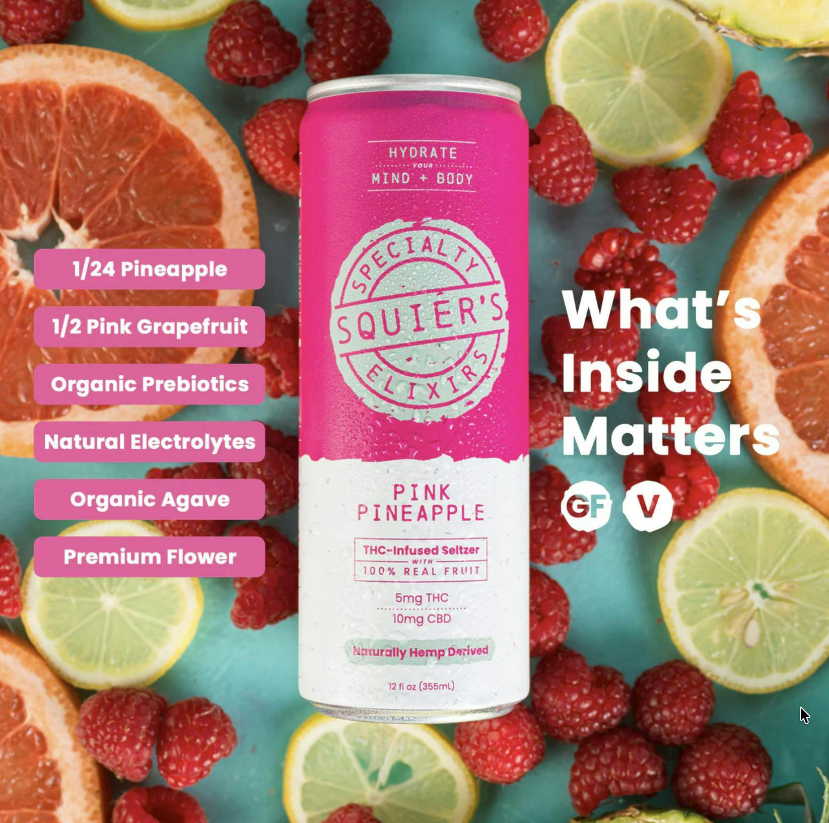 Squier's Specialty Edibles - Pink Pineapple - 5mg THC / 10mg CBD - Seltzer - 1