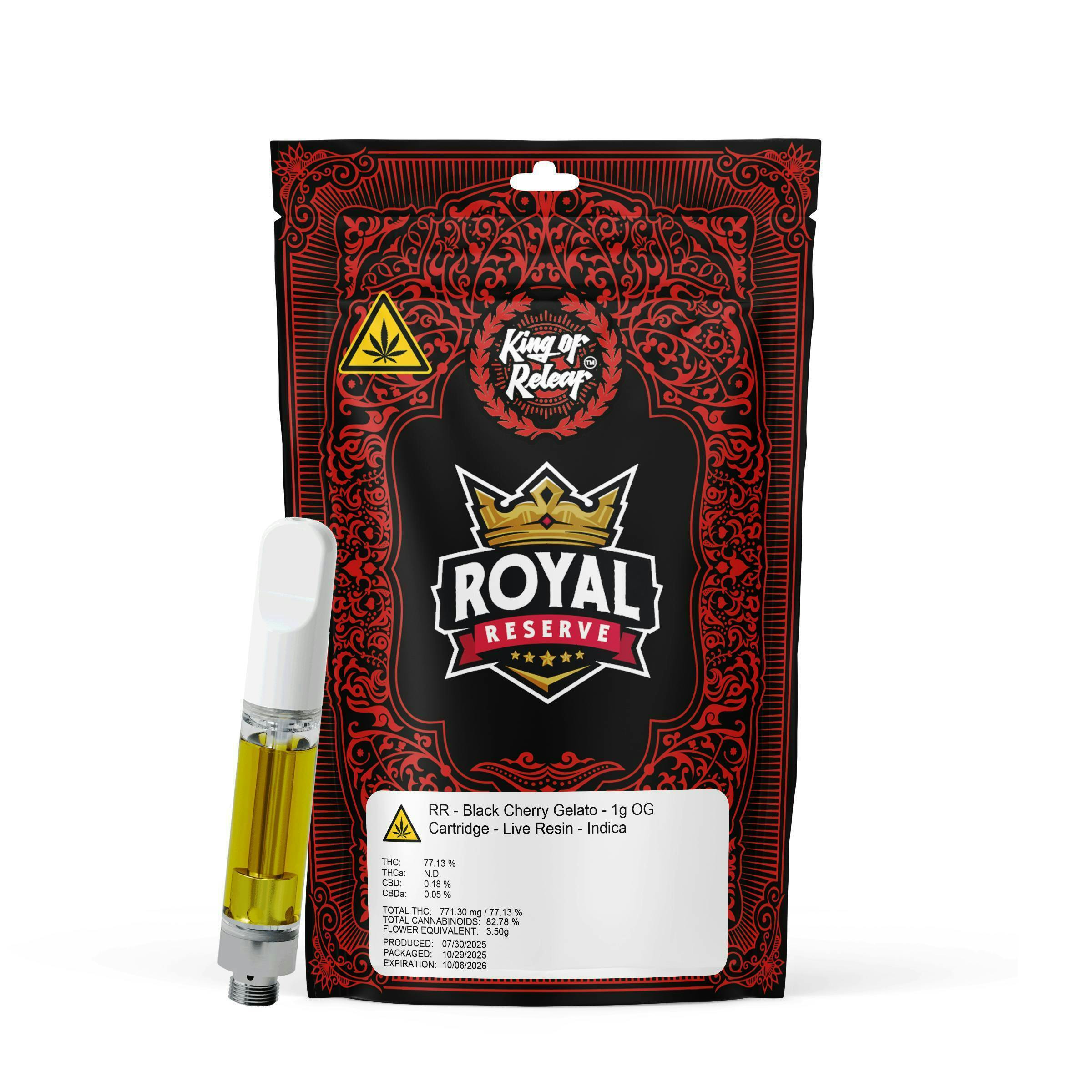 Royal Reserve (RR) - Royal Reserve - Black Cherry Gelato - 1g Live Resin OG Cart - 1