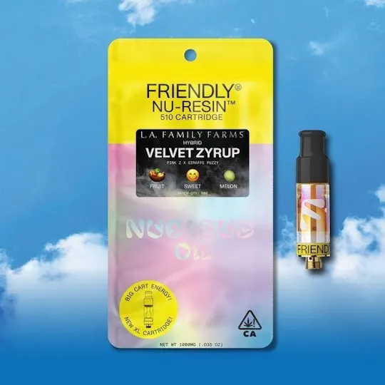 Friendly Brand | Velvet Zyrup | Cured Nuresin Cartridge | 1g Friendly Brand | Velvet Zyrup | Cured Nuresin Cartridge | 1g