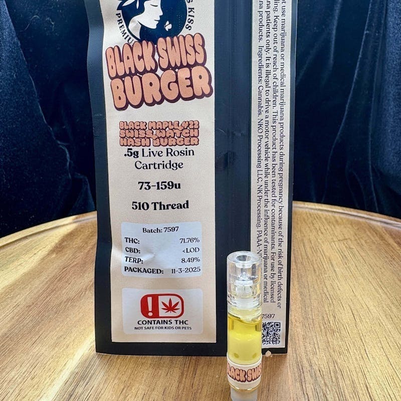 Nature's Kiss - Nature's Kiss - Black Swiss Burger Live Rosin Cartridge 0.5g - 1