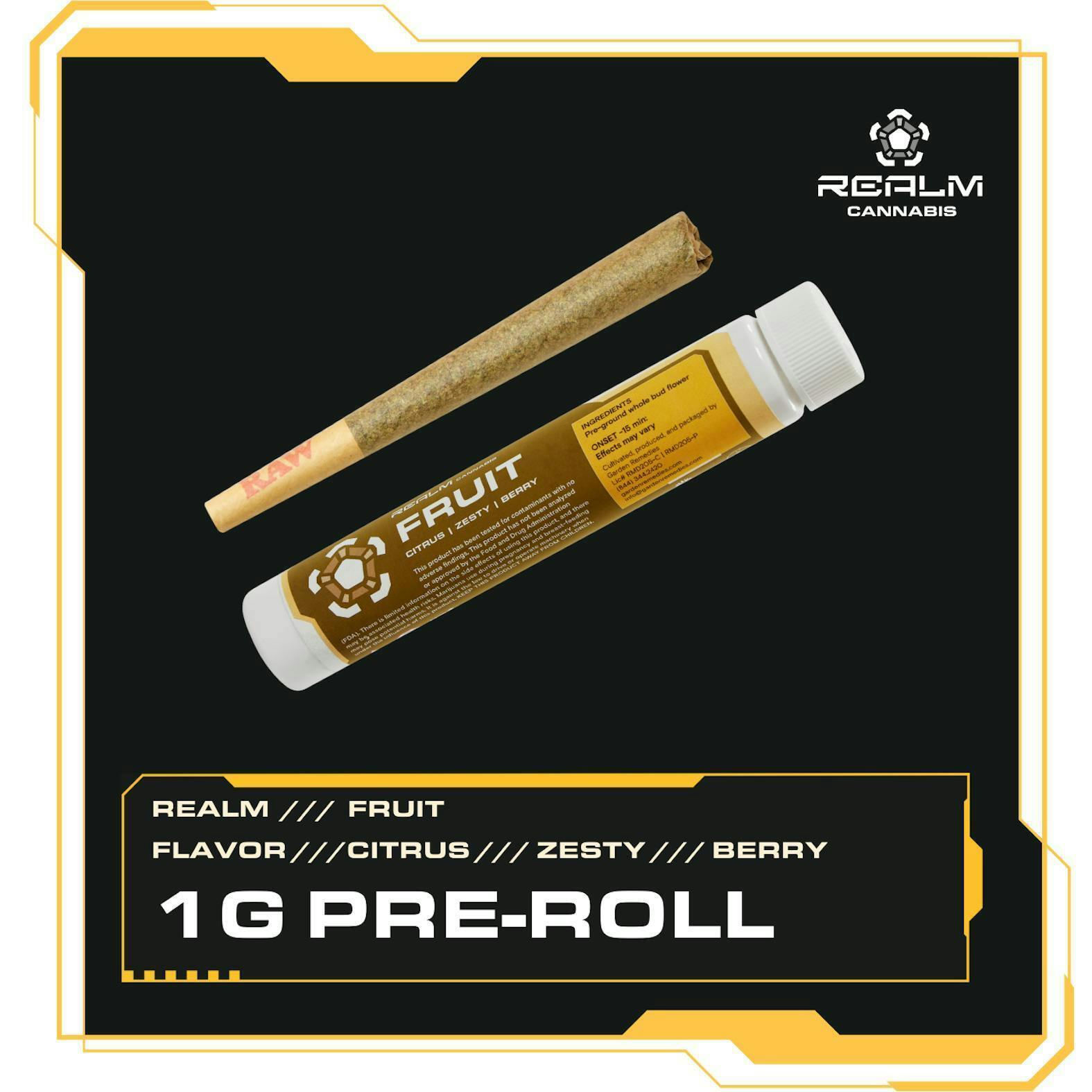 Realm Cannabis - Fruit Realm | Strawberry Pebbles | 1g Pre-Roll - 1