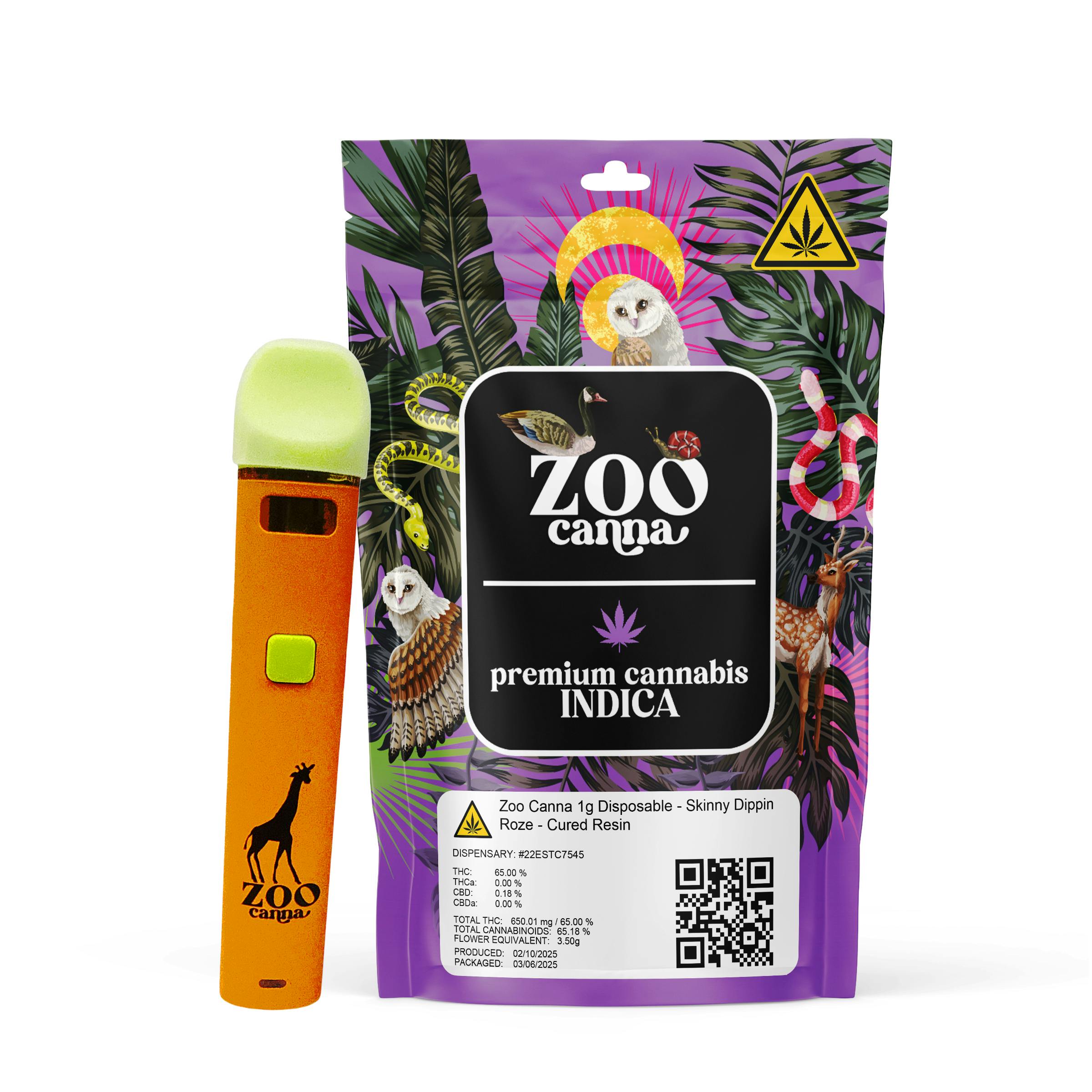 Zoo Canna - Zoo Canna 1g Disposable - Skinny Dippin Roze - Cured Resin - Indica - 1