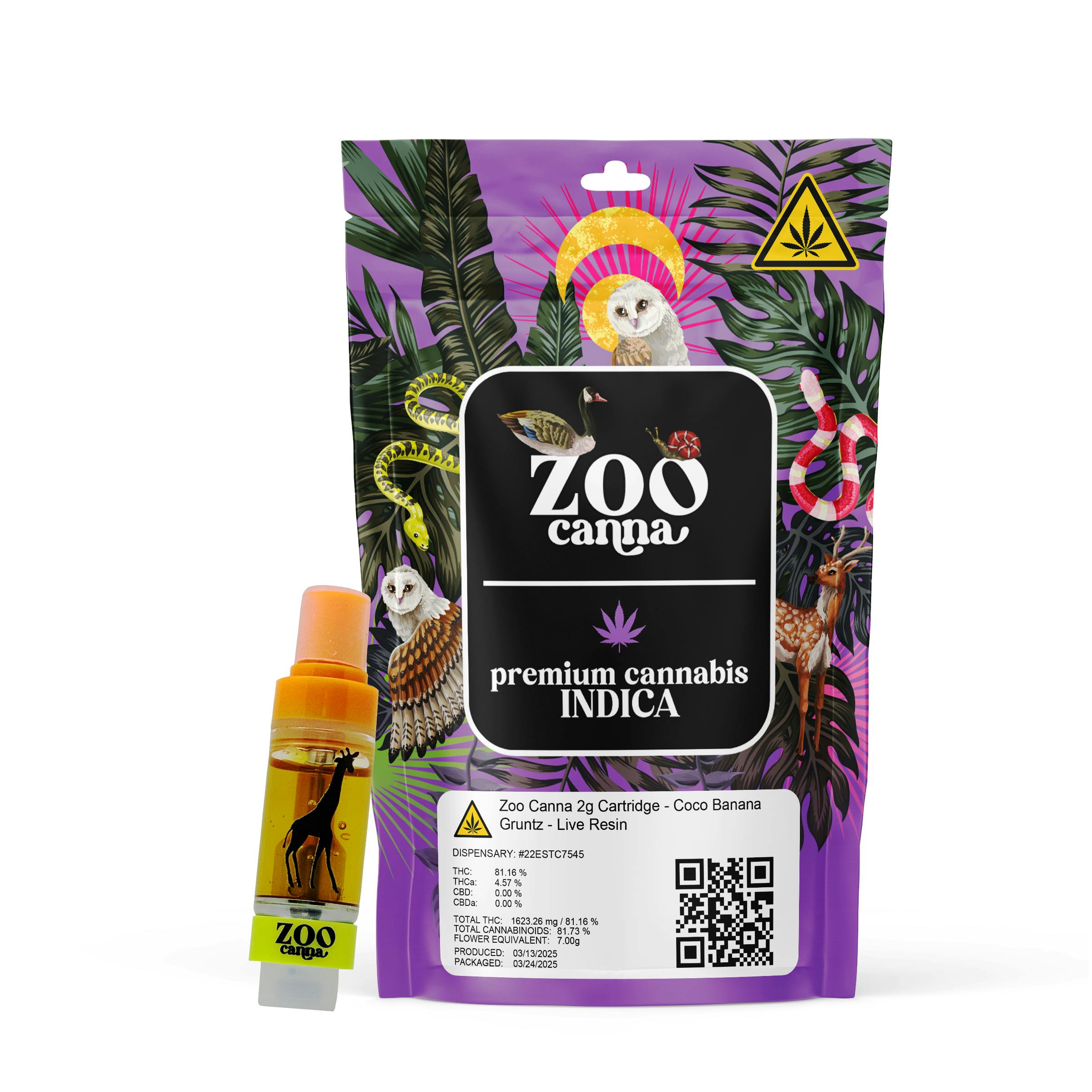 Zoo Canna - Zoo Canna 2g Cartridge - Coco Banana Gruntz - Live Resin - Indica - 1
