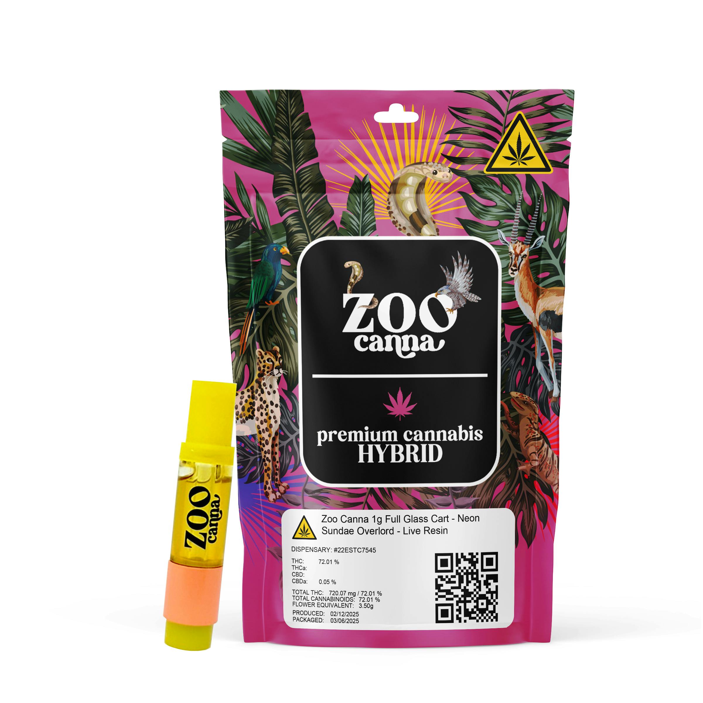 Zoo Canna - Zoo Canna 1g Full Glass Cart - Neon Sundae Overlord - Live Resin - Hybrid - 1