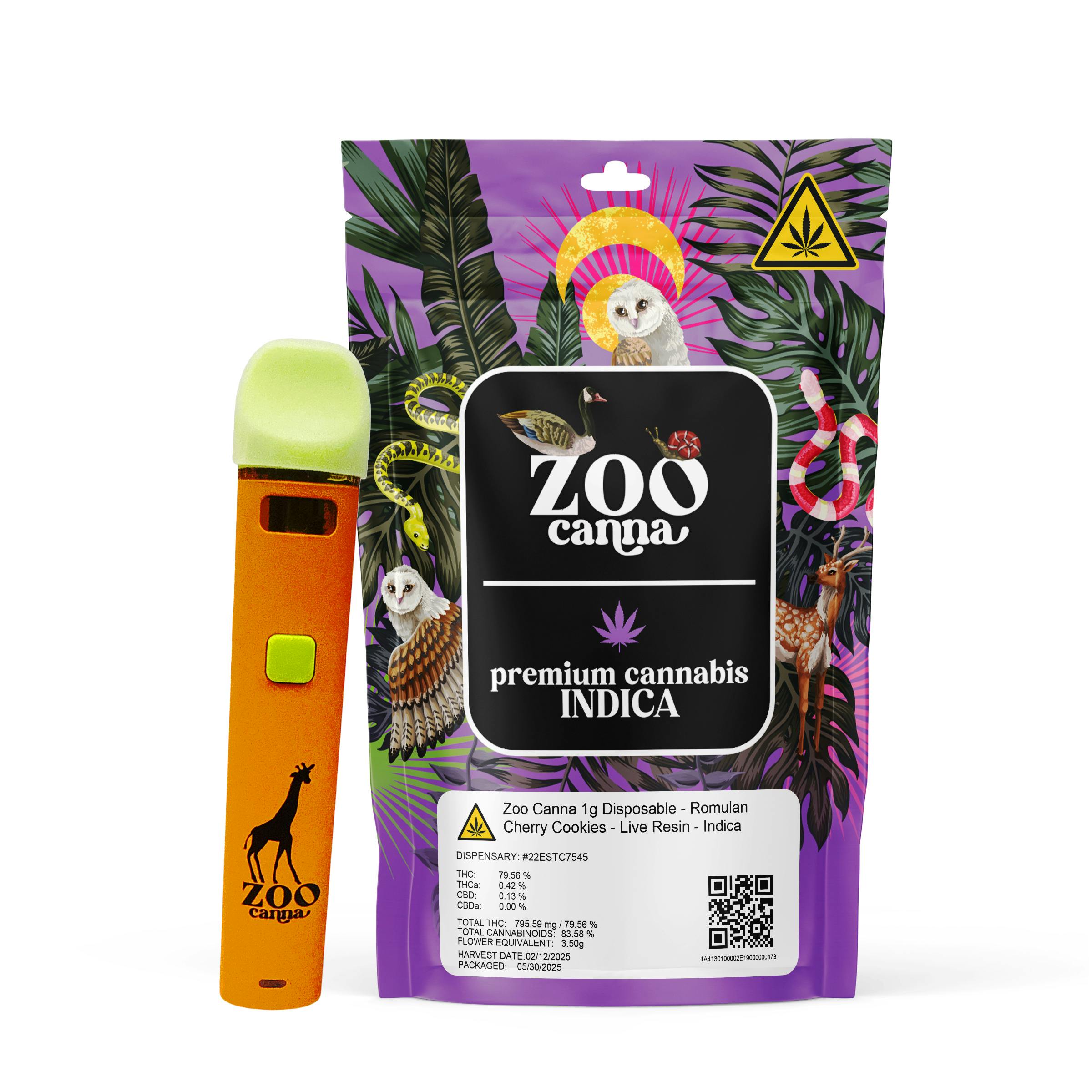 Zoo Canna - Zoo Canna 1g Disposable - Romulan Cherry Cookies - Live Resin - Indica - 1