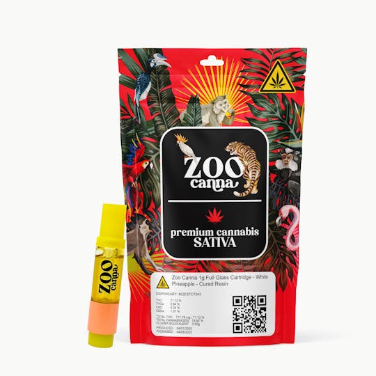 Zoo Canna - Zoo Canna 1g Full Glass Cartridge - White Pineapple - Cured Resin - Sativa - 1