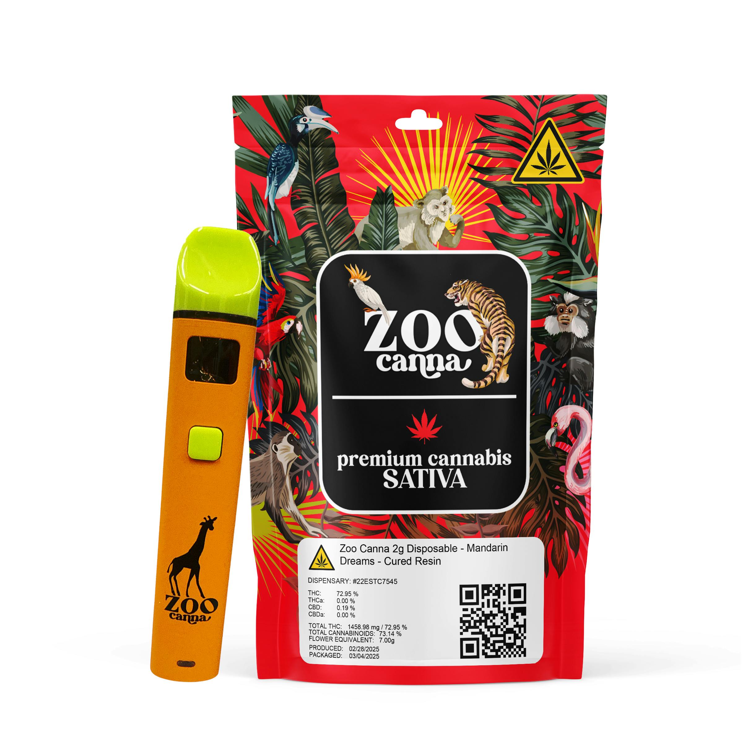 Zoo Canna - Zoo Canna 2g Disposable - Mandarin Dreams - Cured Resin - Sativa - 1