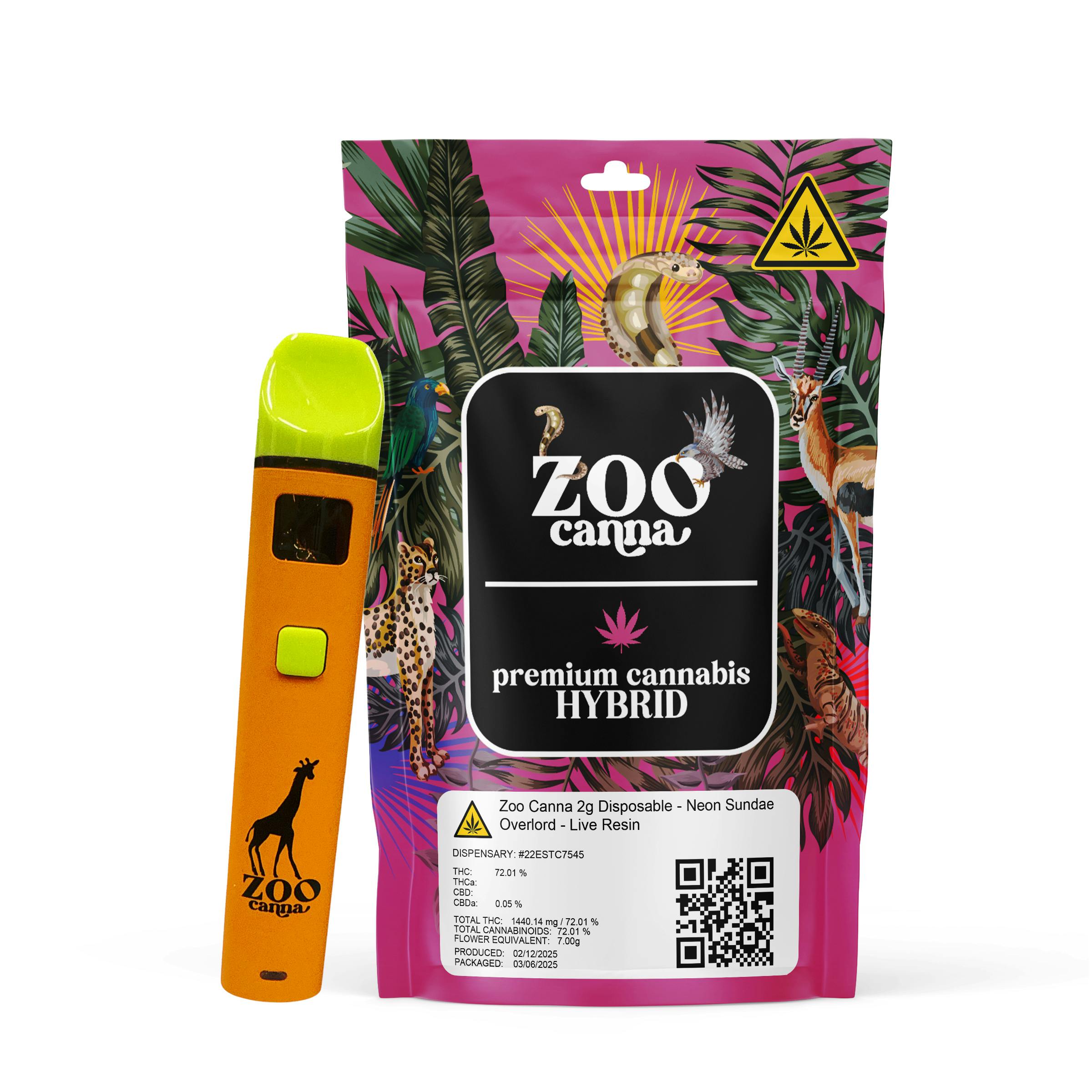 Zoo Canna - Zoo Canna 2g Disposable - Neon Sundae Overlord - Live Resin - Hybrid - 1