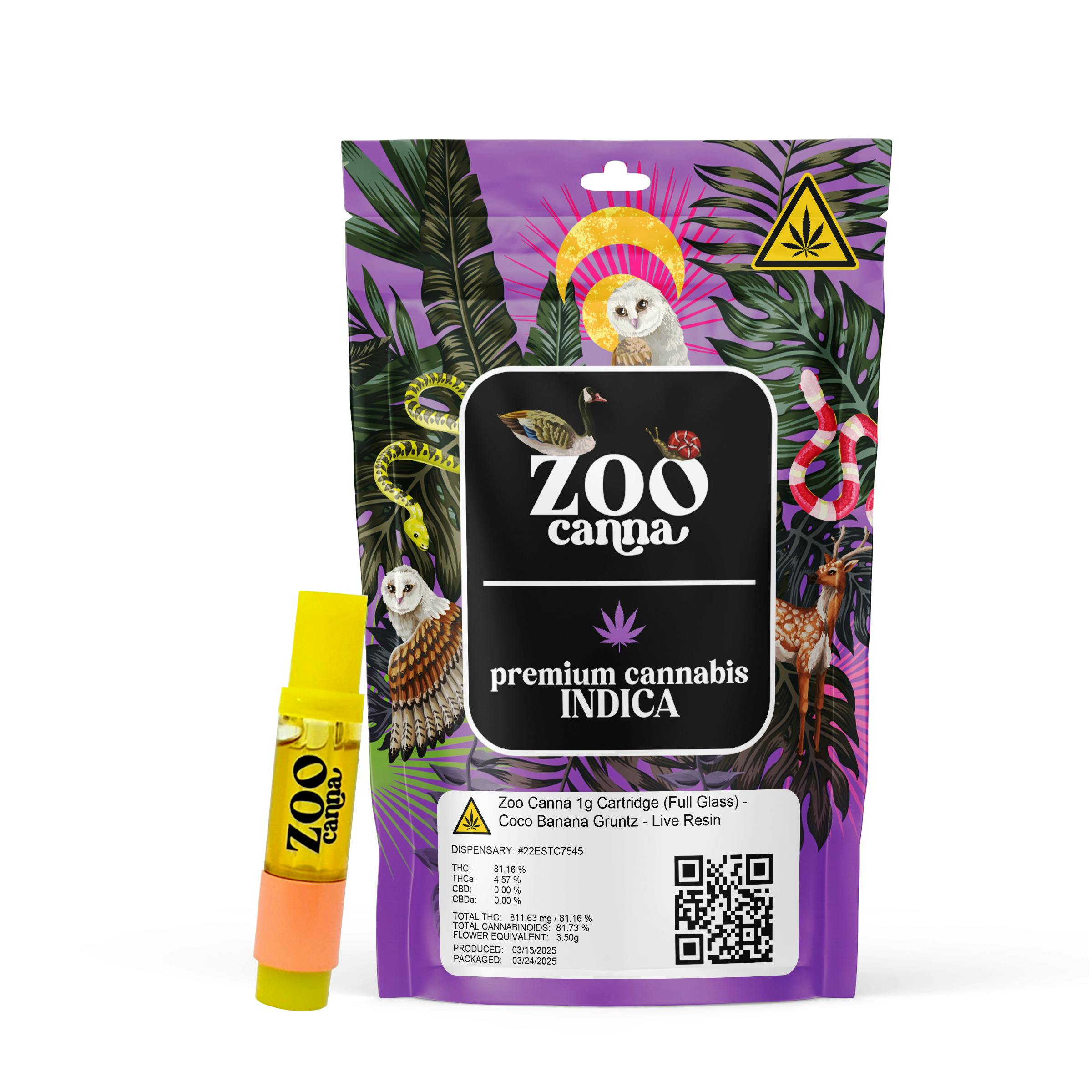 Zoo Canna - Zoo Canna 1g Glass Cartridge - Coco Banana Gruntz - Live Resin - Indica - 1