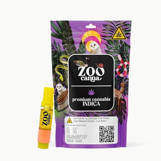 Zoo Canna - Zoo Canna 1g Glass Cartridge - Coco Banana Gruntz - Live Resin - Indica - 1