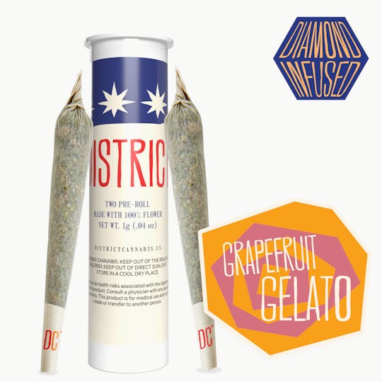 District Cannabis - Grapefruit Gelato | Diamond Infused Pre-Roll | 2ct - 1