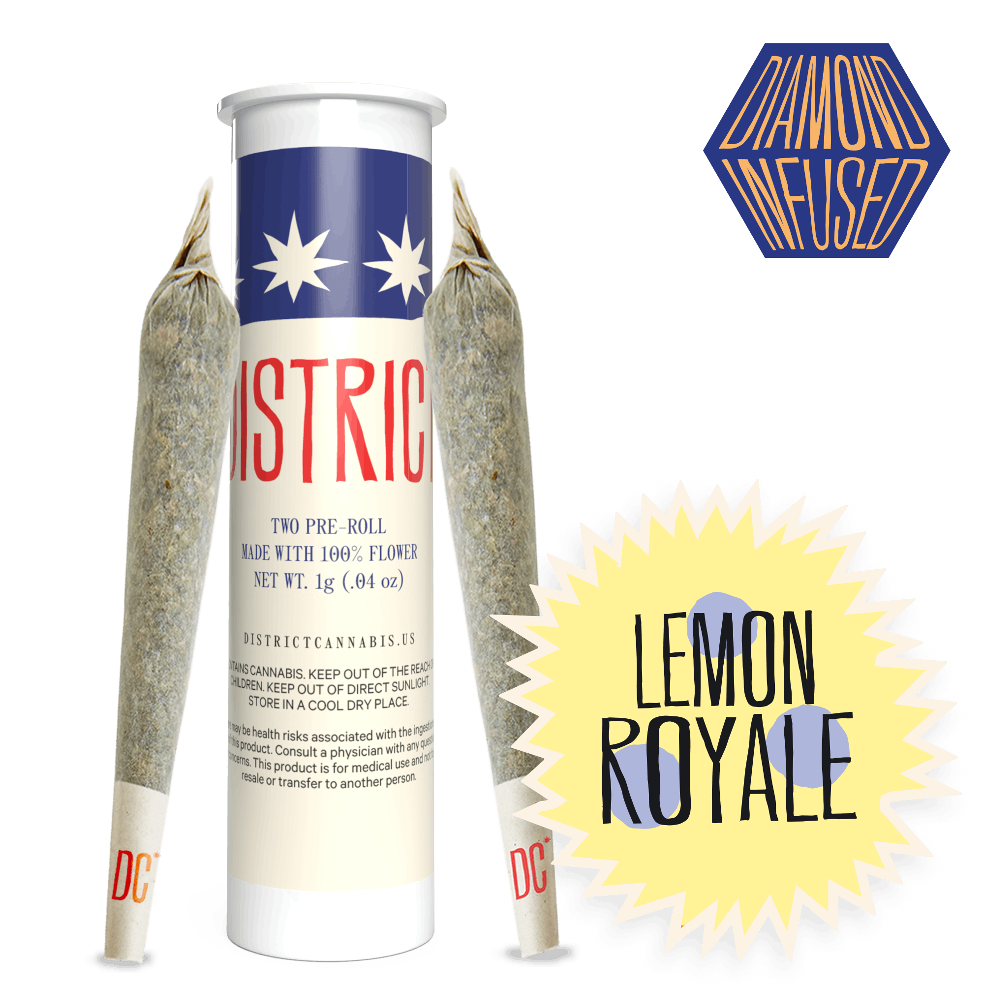 District Cannabis - Lemon Royale | Diamond Infused Pre-Roll | 2ct - 1