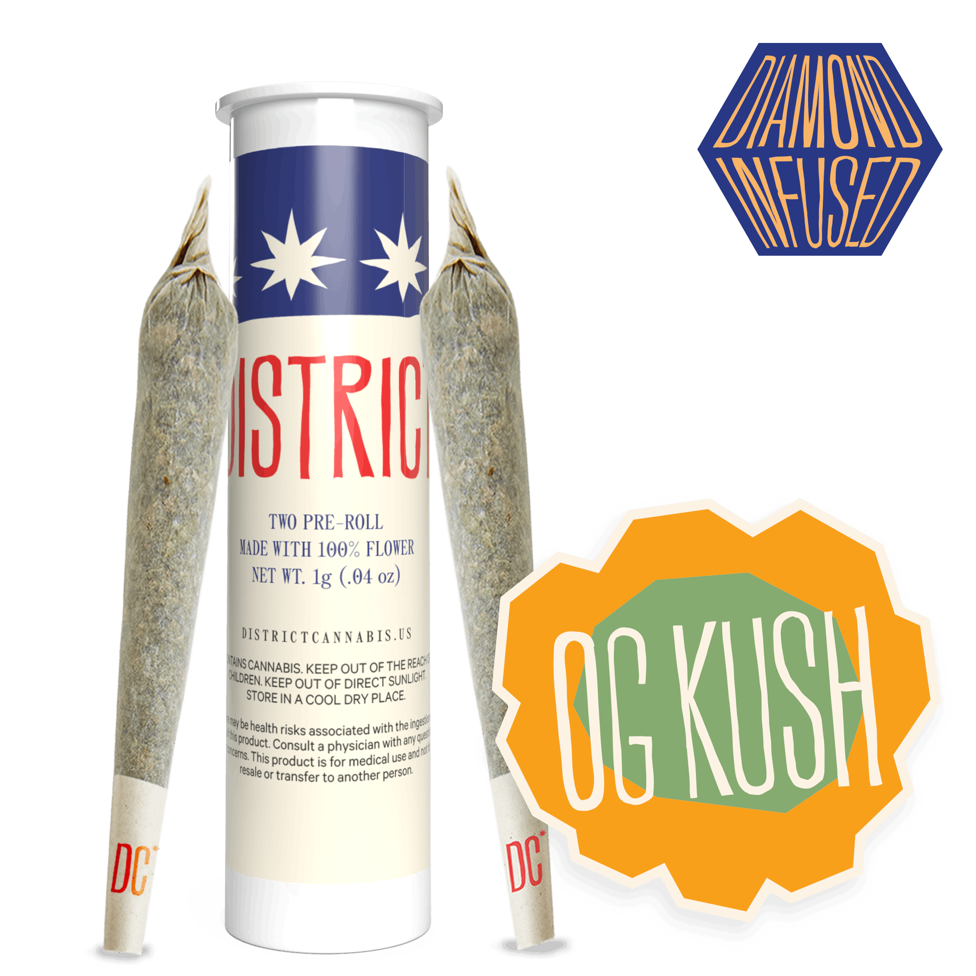 District Cannabis - OG Kush | Diamond Infused Pre-Rolls 2ct - 1