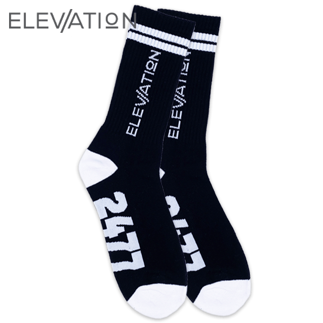 Elevation - Black – Classic Stripe – Crew Length Sport Sock - 1