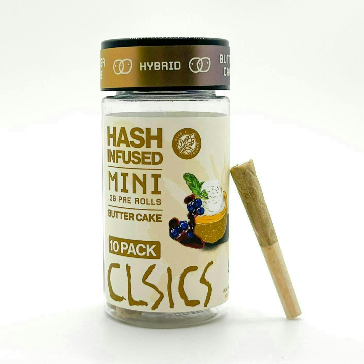 CLSICS Rosin & Rosin Infused Pre Rolls - CLSICS - Butter Cake - Hash Infused Joints - 0.3g each - 10pk - 1