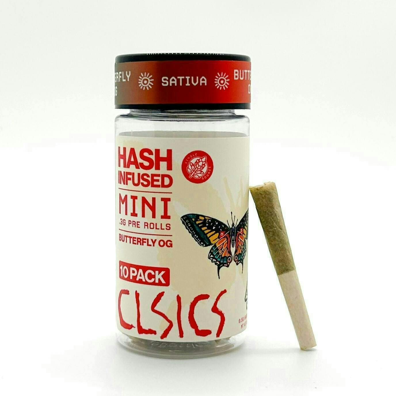 CLSICS Rosin & Rosin Infused Pre Rolls - CLSICS - Butterfly OG - Hash Infused Joints - 0.3g each - 10pk - 1