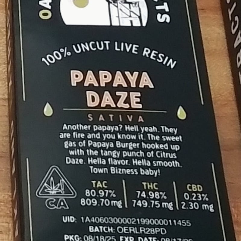 Oakland Extracts - Papaya Daze | Live Resin Cartridge 1g - 1