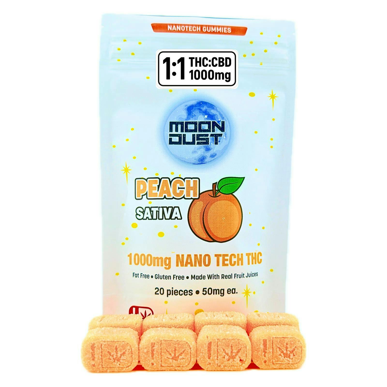 MOON DUST - Moon Dust | Peach 1:1 Nano Gummies | 1000mg | 20ct | 50mg/ea - 1
