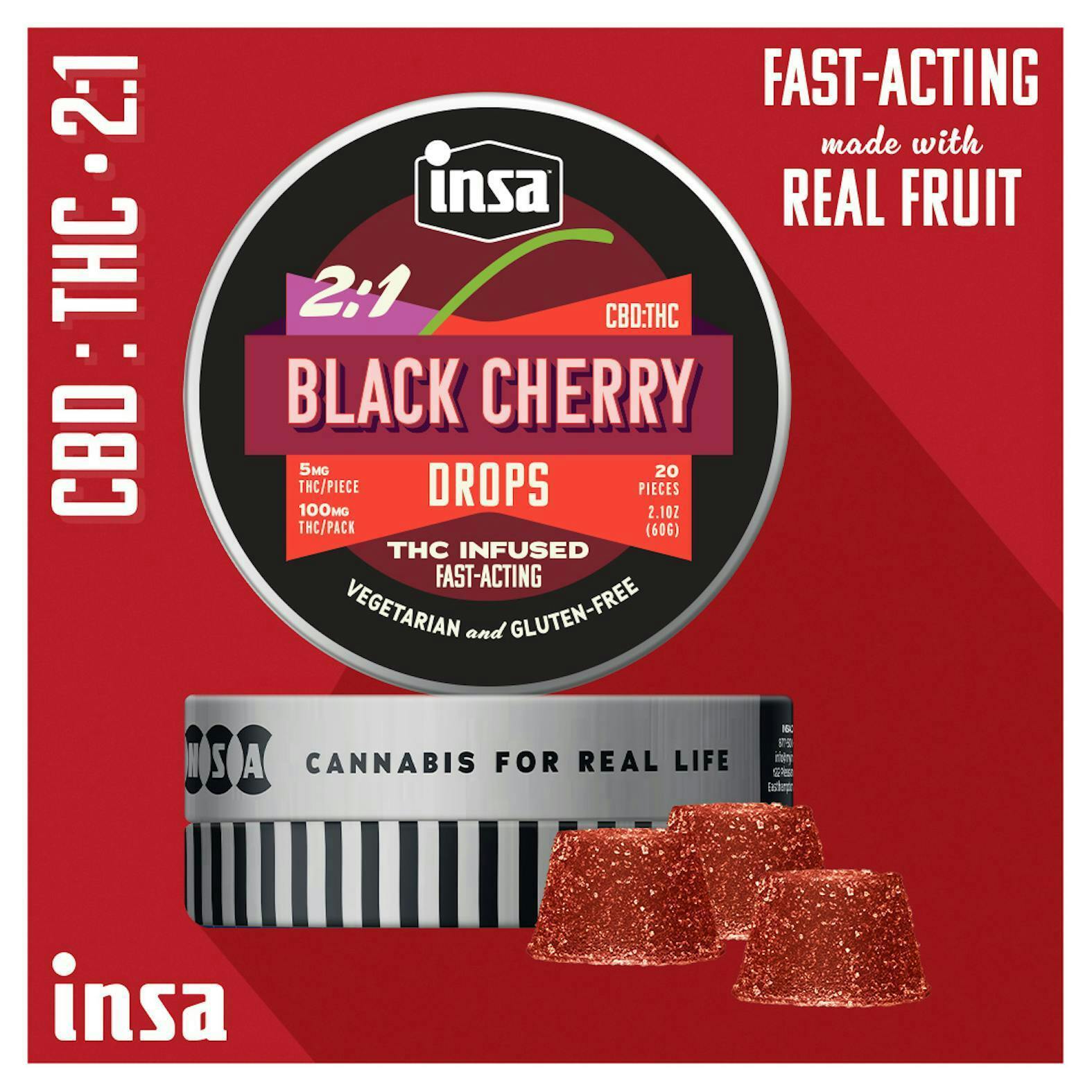 INSA - INSA - 2:1 Black Cherry Drops - 20pc (200mg:100mg) - 1