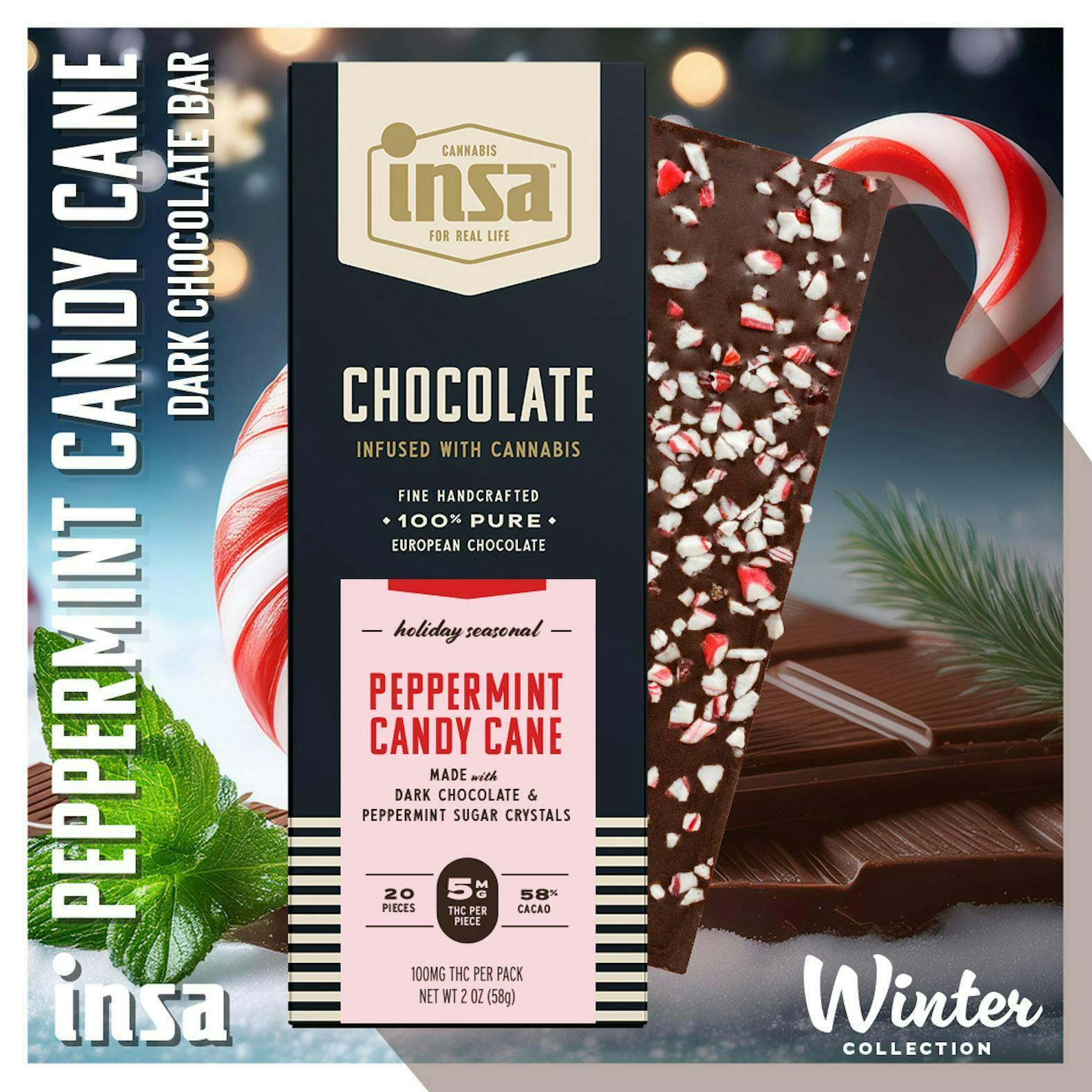 INSA - INSA - Peppermint Candy Cane Dark Chocolate Bar - 100mg - 1