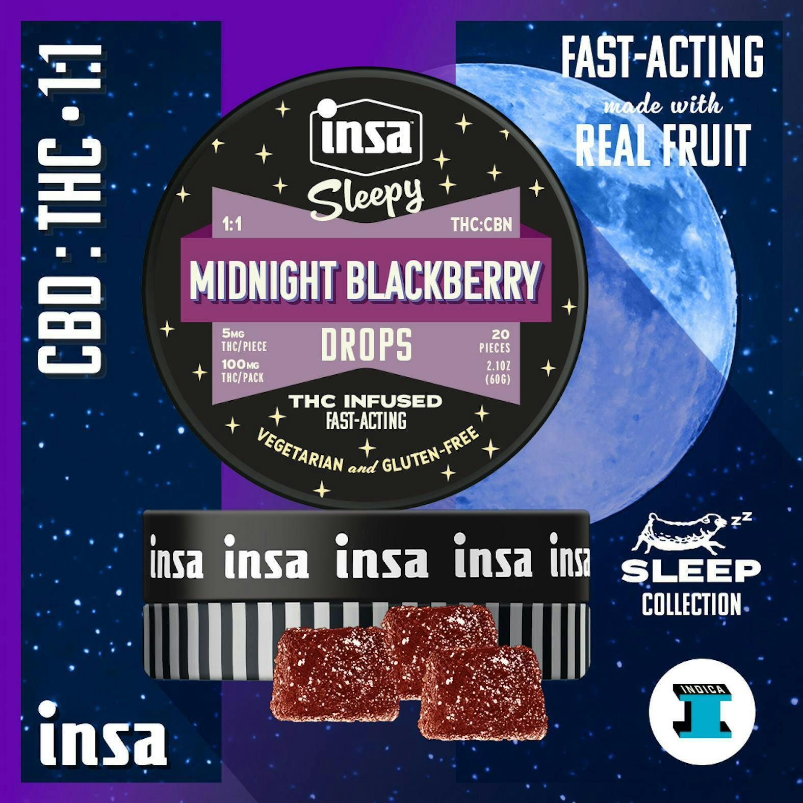 INSA - INSA - Midnight Blackberry 1:1 (THC:CBN) - 20pc (100mg) - 1