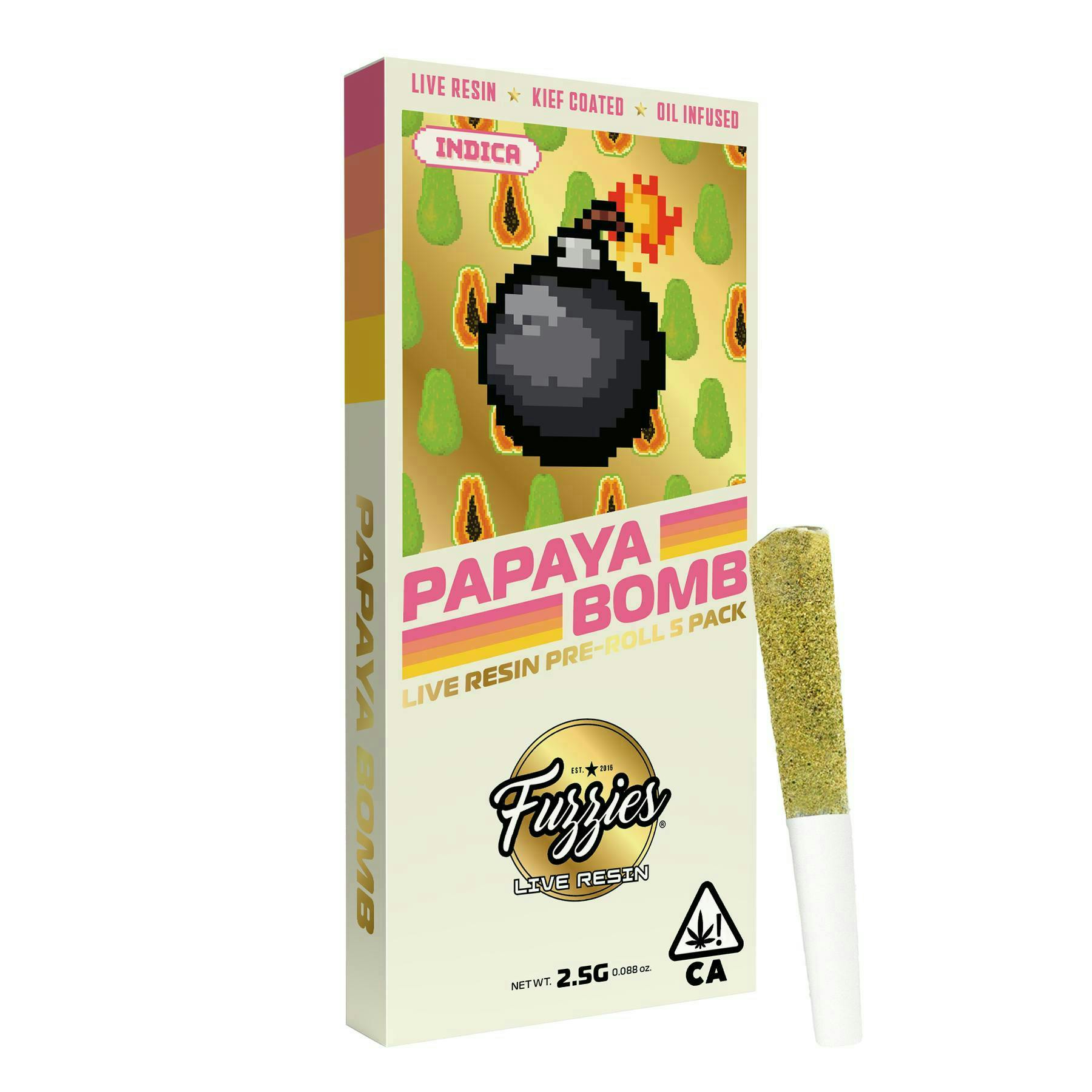 Fuzzies - Fuzzies | Papaya Bomb | Live Resin Infused Joints | 0.5g each | 5pk - 1