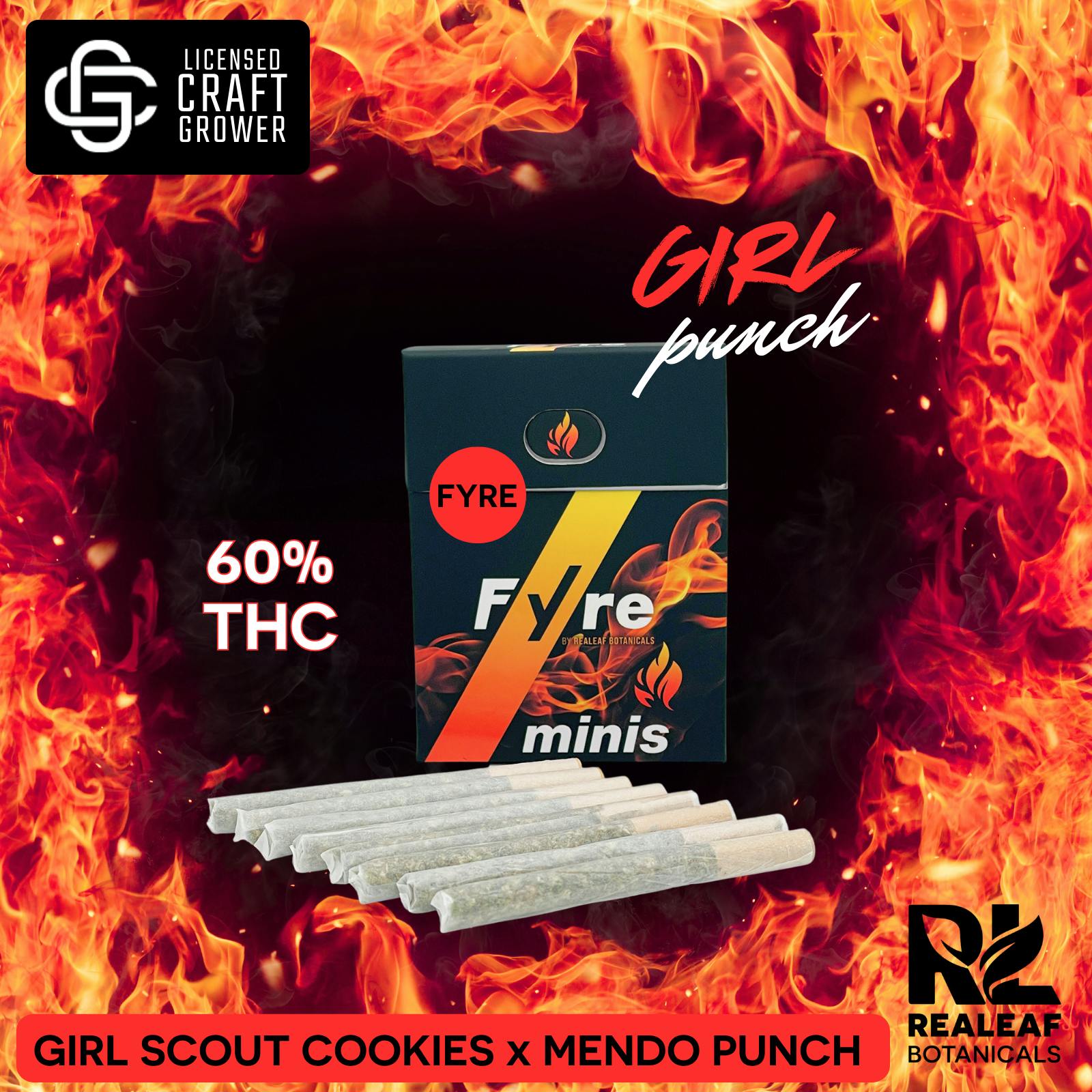 Realeaf Botanicals - Fyre Mini Girl Punch Infused Pre-Rolls 8-Pack 2.4g - 1