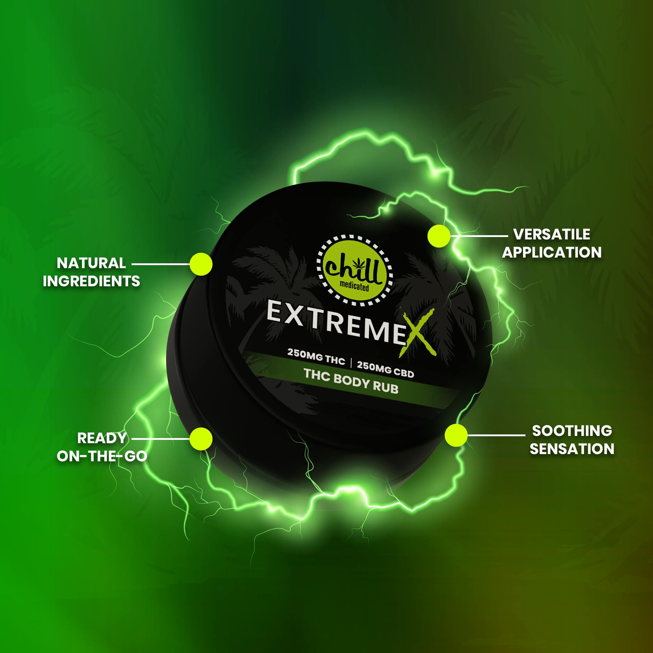 Chill Medicated - 250mg THC : 250mg CBD | Extreme X TO-GO Body Rub | REC - 1