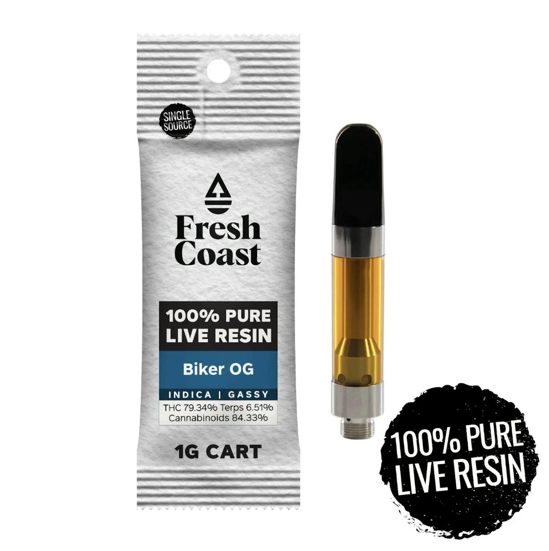 Fresh Coast - Biker OG | 100% Pure Live Resin 1G Cart | Indica - 1