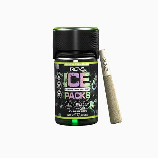 ROVE - Sour Lime Haze | Ice Packs Rosin, Diamond, Hash Infused | 3pk - 1